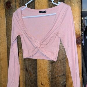 SHEIN Blush Long Sleeve Twist Crop Top
